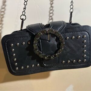 Black Studded Leather Shoulder Bag